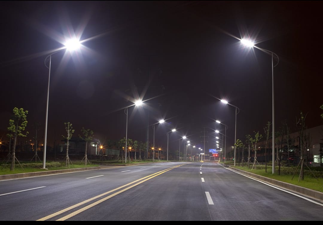Street Light corridor upgrade at dusk